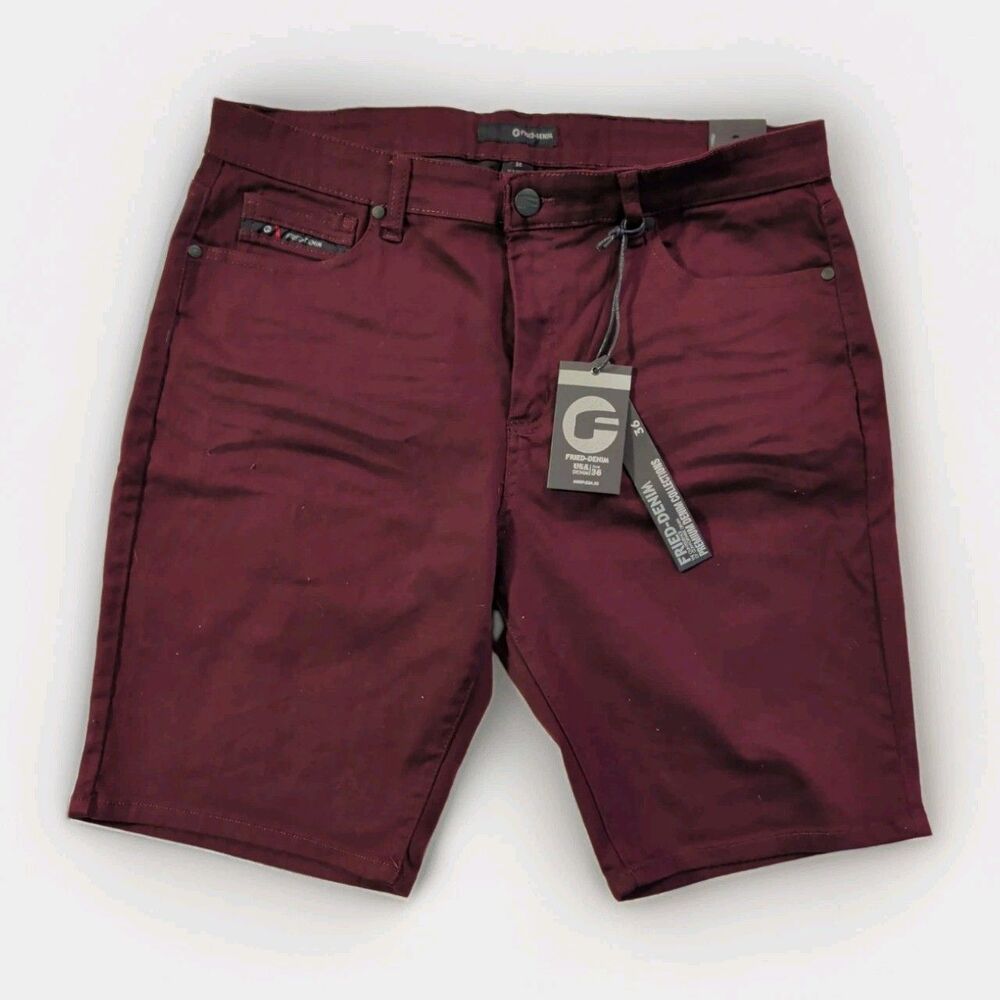 Fried Denim Jean Shorts Men's 36 Burgundy Flat Front Denim Stretch Shorts NwT